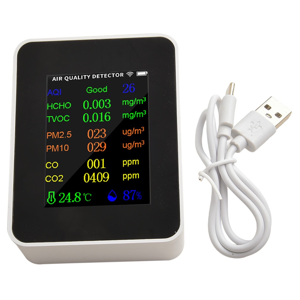 Wifi Capable Air Quality Monitor 12 In 1 for Various Applications At Home White